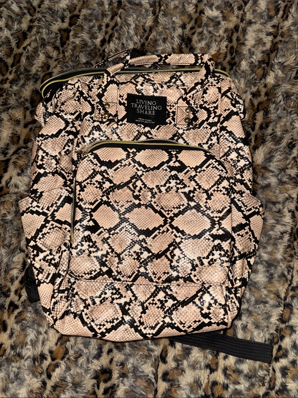 Pink Snake-Print Laptop Backpack